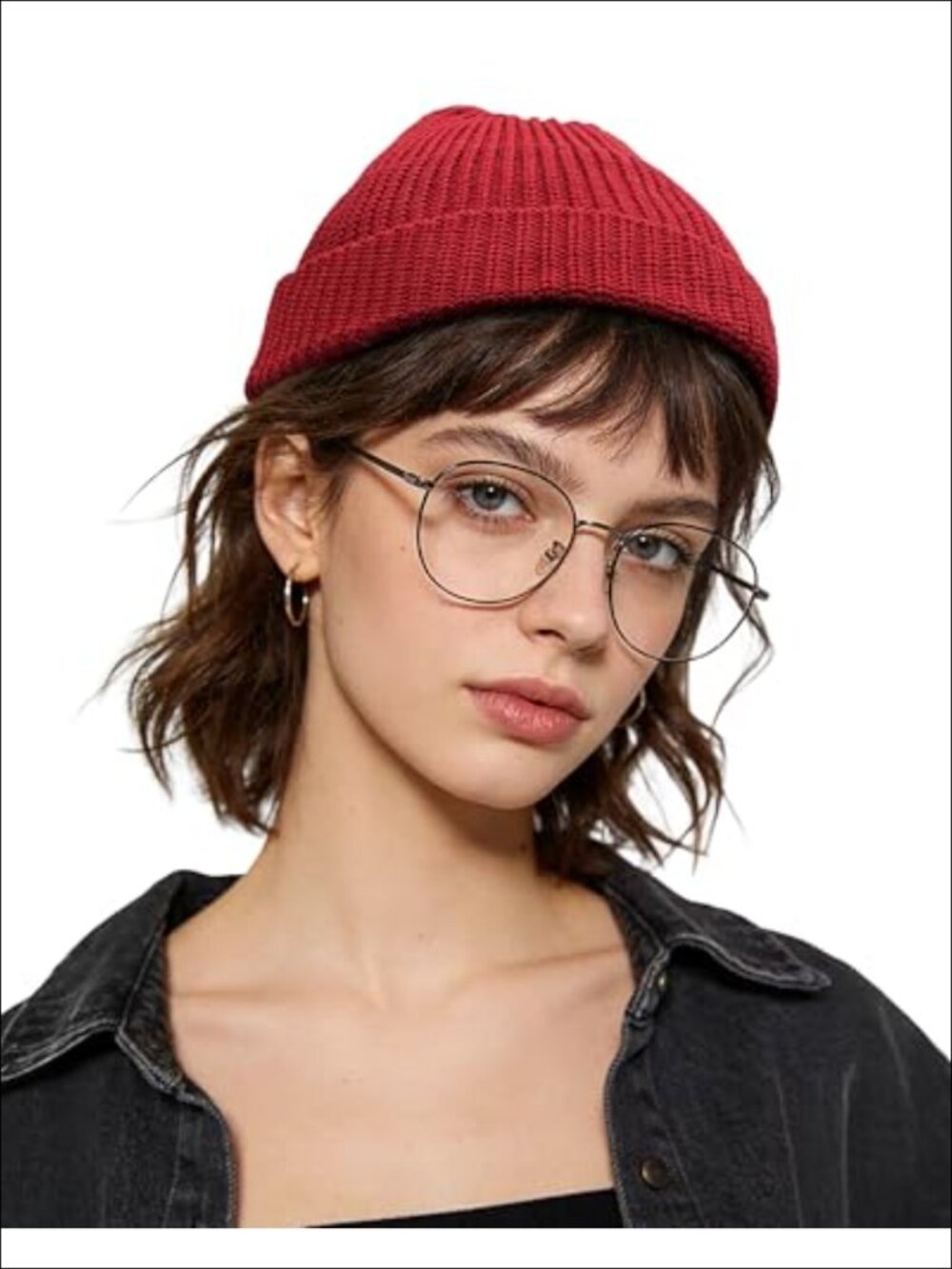 Lightweight Short Fisherman Beanie Cotton Polyester Knit Skullcap Roll-Up Edge
